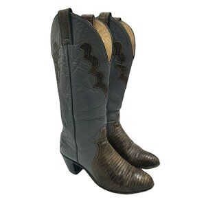Justin Vtg 70s Gray/Brown L4412 Leather Snakeskin Print Women's Cowboy Boots